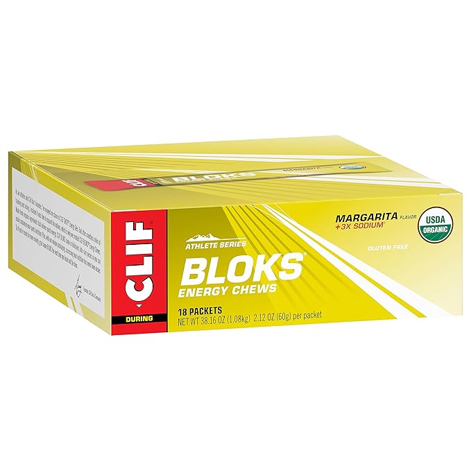CLIF BLOKS - Margarita Flavor with 3X Sodium - Energy Chews - Non-GMO - Plant Based - Fast Fuel for Cycling and Running - Quick Carbohydrates and Electrolytes - 2.12 oz. (18 Count)