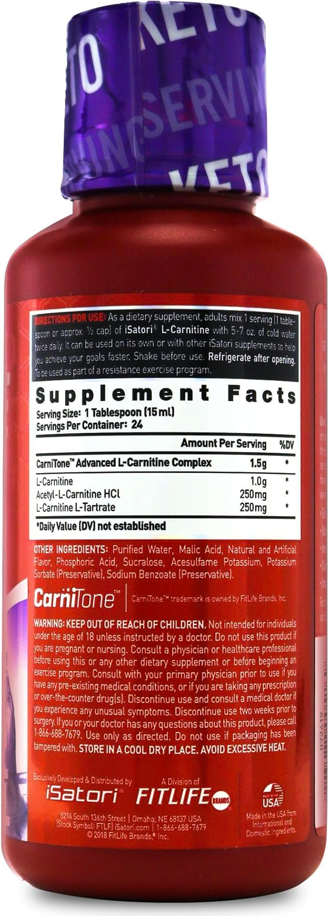 iSatori L-Carnitine 1500, Triple-Blend Liquid L Carnitine Supplement, with Acetyl & Tartrate, Stimulant Free Energy, No Calories, Sugar or Gluten, Keto-Friendly, Mixed Berry Flavor (24 Servings)
