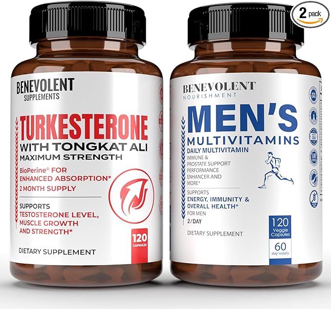 Turkesterone 8,000mg [Highest Purity] + Multivitamin for Men - High Absorption Supplement with Tongkat Ali - Increase Stamina, Lean Muscle Growth - Essential Daily Vitamins for Men, Biotin, Magnesium