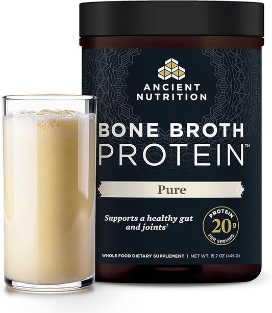 Ancient Nutrition Protein Powder Made from Real Bone Broth, Unflavored, 20g Protein Per Serving, 20 Serving Tub, Gluten Free Hydrolyzed Collagen Peptides Supplement