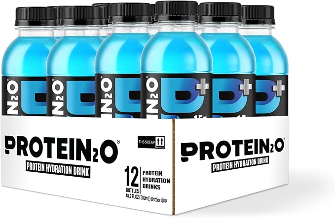 Protein2o 15g Whey Protein Isolate Hydration Drink Plus Energy & Focus, 350mg of Electrolytes, 125mg of Caffeine, Sugar Free, Blue Raspberry, 16.9 oz Bottle (Pack of 12)