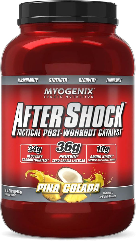 MYOGENIX Aftershock Post Workout, Muscle Growth Whey Protein Powder | Anabolic Whey Protein and Mass Building Carbohydrates | Amino Stack Creatine and Glutamine Plus BCAAs | Pina Colada 3 LBS