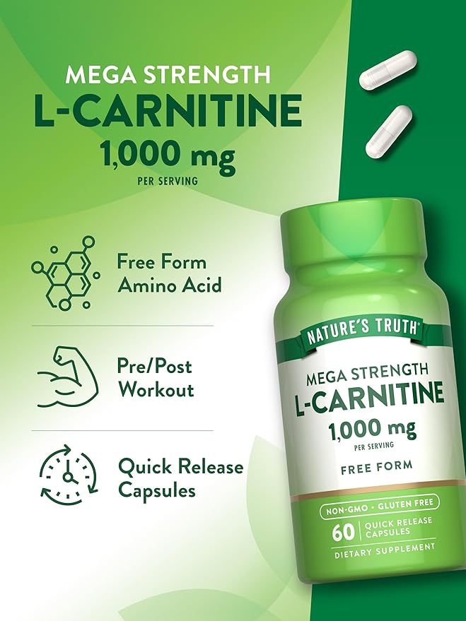 Nature's Truth L-Carnitine 1000mg | 60 Capsules | Mega Strength | Free Form | Non-GMO & Gluten Free Supplement