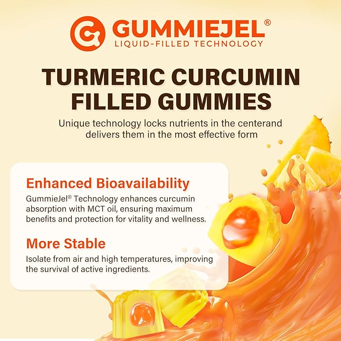 Turmeric Gummies 1000mg w/MCT Oil C8 C10, Organic Antioxidant, Sugar Free Turmeric Curcumin Supplement + Black Pepper Extract Support Flexible & Comfort, Digestion, Energy, Ultra Absorption, 60 Counts