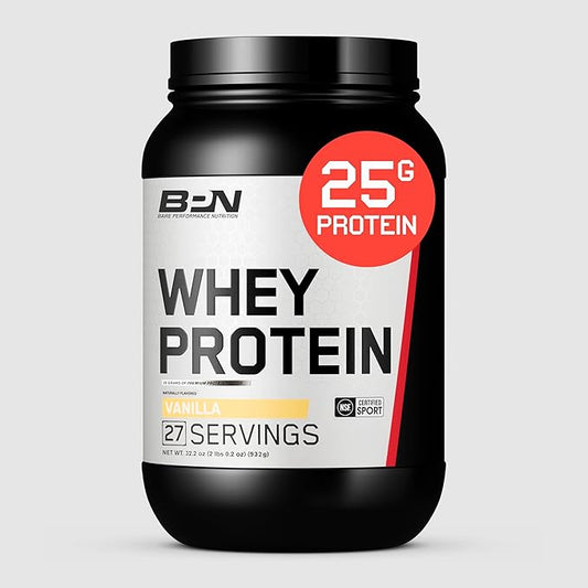 BARE PERFORMANCE NUTRITION, BPN Whey Protein + Casein Protein Powder Blend, Vanilla, 25g Protein per Serving Supports Lean Muscle Recovery, 27 Servings, Third Party Tested