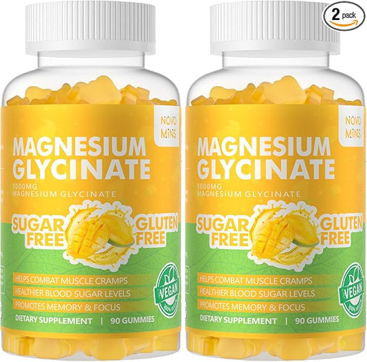 Magnesium Glycinate Gummies 1000mg - Sugar Free Magnesium Potassium Supplement with Vitamin D, B6, CoQ10 for Calm Mood & Sleep Support - 180 Mango Pineapple