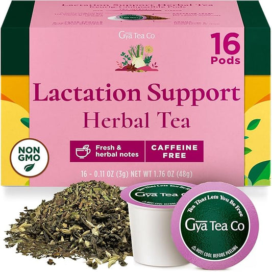 Gya Tea Co Lactation Support Herbal Tea Pod (16 ct) - Breastfeeding Get Well Tea Gifts for Mom Rich in Fenugreek & Milk Thistle Seed & Fennel for Increasing Breast Milk & Digestion Health