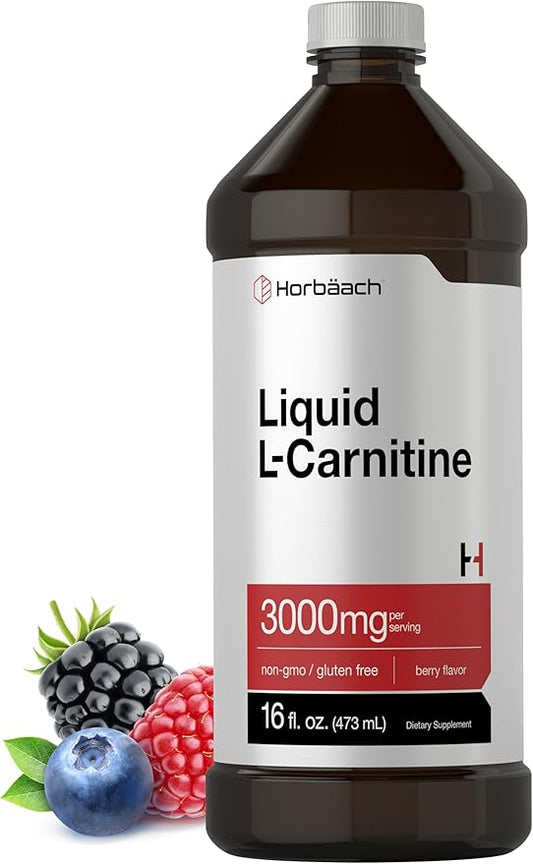 Horbäach L-Carnitine Liquid 16 oz | 3000 mg | Berry Flavor | Vegetarian Formula | Non-GMO, Gluten Free Supplement