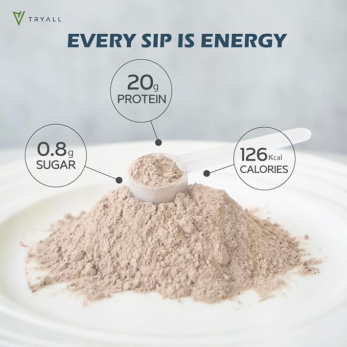 TRYALL Plant Based Pea Protein Powder Isolate (20g of Protein) Travel Sachets (Almond Milk, 10 Packs)