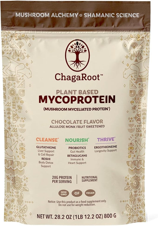 Mycoprotein Mushroom Protein Powder - Vegan Protein, Plant Based, Superfood, Master Blend of Chaga, Reishi, Turkey Tail, Shiitake, Lions Mane - Chocolate (1.76 lb)