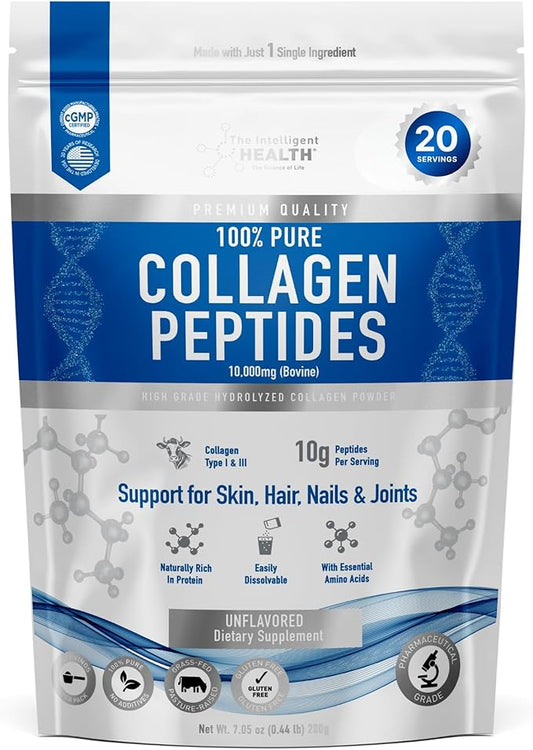 Hydrolyzed Collagen Peptides Powder, Grass Fed, High Protein, Unflavored, Gluten-Free, Paleo & Keto Friendly, 10g per Serving (200g) Supports Skin, Hair, Nails, Joints, & Bones