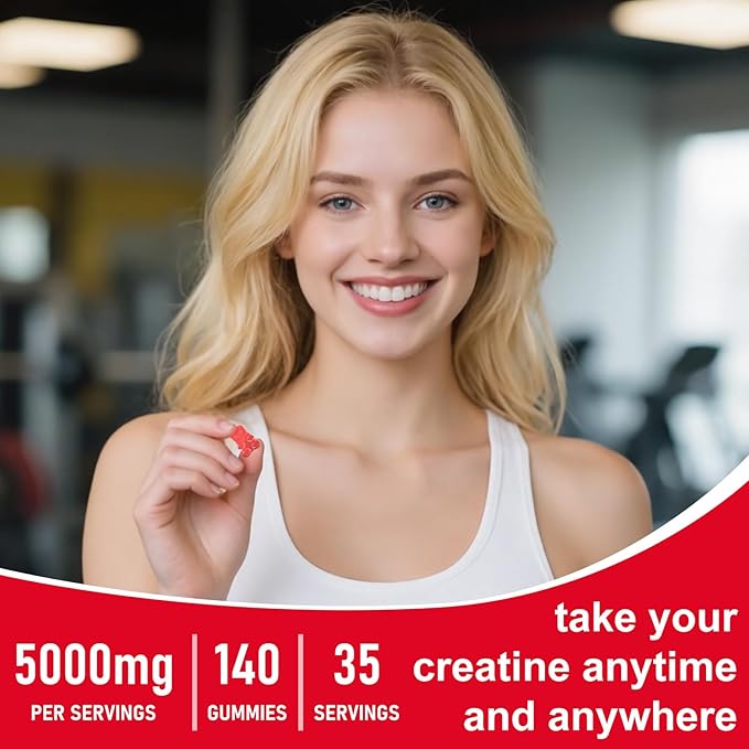Creatine Monohydrate Gummies for Men & Women, 140 Gummies, Strength and Endurance Enhancing Creatine Gummies, Gluten Free, Sugar Free, Strawberry Flavor
