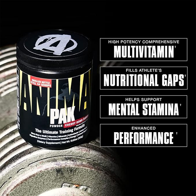 Animal Pak – Convenient All-in-One Vitamin & Supplement Powder – Zinc, Vitamins C, B, D, Amino Acids and More – Sports Nutrition Performance Multivitamin for Women & Men – 44 Scoops, Cherry Bomb