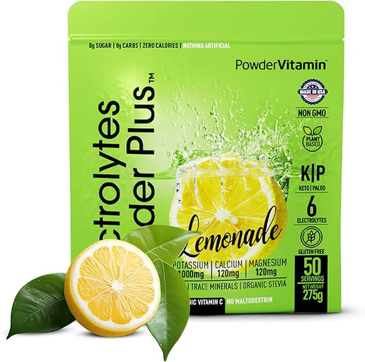 Electrolytes Powder Plus (50 Servings), 0 Calorie Keto, 0 Sugar, No Maltodextrin,1000mg Potassium,120mg Calcium,120mg Magnesium, Hydration Powder (50 Servings, Lemonade)