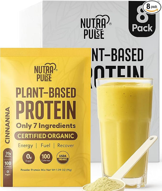Banana Cinnamon Vegan Protein Powder Sample Pack – 20g Organic Plant-Based Protein – Gluten-Free, Soy-Free, Non-GMO – Smoothie & Shake Ready – Clean, Easy to Digest – 8 Single Servings