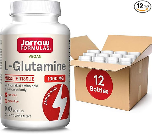 Jarrow Formulas L-Glutamine 1000 mg, Dietary Supplement for Muscle Tissue, Multifunctional Amino Acid, Immune Support, 100 Easy-Solv Tablets, 50-100 Day Supply, Pack of 12