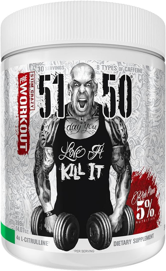 5% Nutrition Rich Piana 5150 High Stim Pre-Workout Powder | Extreme Energy, Focus, Pumps & Endurance | 400 mg Caffeine, Citrulline, Beta Alanine, N-Acetyl L-Tyrosine | 30 Srvgs (Green Apple)