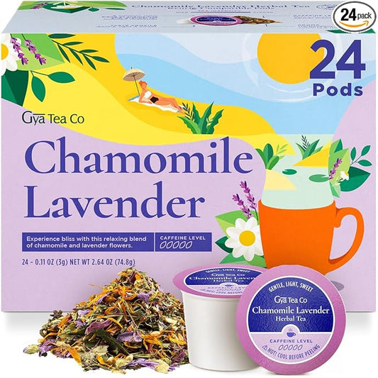 Gya Tea Co Chamomile Lavender Herbal Tea Pod (24 ct) - Soothing & Calming Decaf Tea for Better Rest