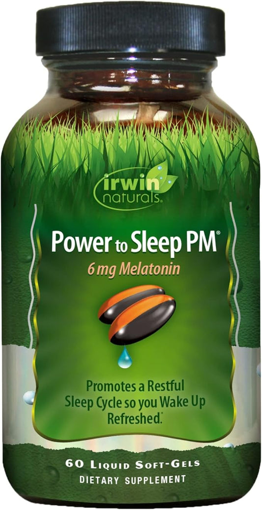 Irwin Naturals Power to Sleep PM - 60 Liquid Soft-Gels - with 6mg Melatonin, GABA, Ashwagandha, Valerian Root & L-Theanine - 30 Servings