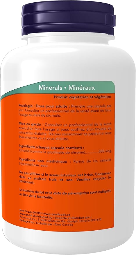 NOW Supplements, Chromium Picolinate 200 mcg, Insulin Co-Factor*, 250 Veg Capsules