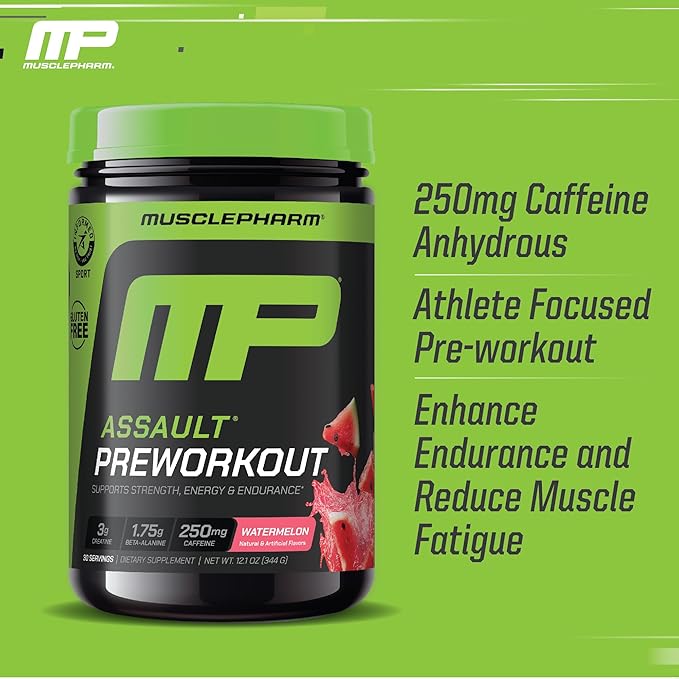MusclePharm Assault Energy & Strength Pre Workout Powder for Men & Women with Beta Alanine, Caffeine, Creatine & Betaine Anhydrous, Pre-Workout Supplements, 30 Servings, Watermelon Flavor