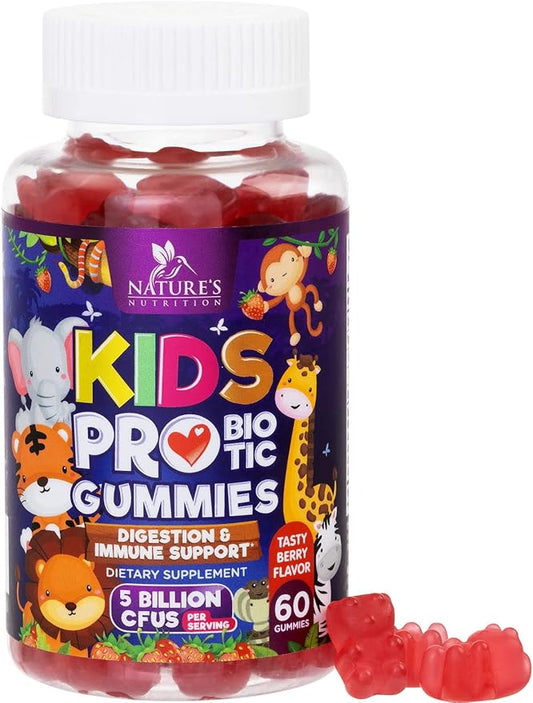 Kids Probiotic Gummies - Chewable Daily Probiotics for Kids Ages 3+ - Natural Digestive Health & Immune Support Vitamin - Vegan, Gluten Soy & Dairy Free, Berry Flavored, Shelf Stable - 60 Gummies