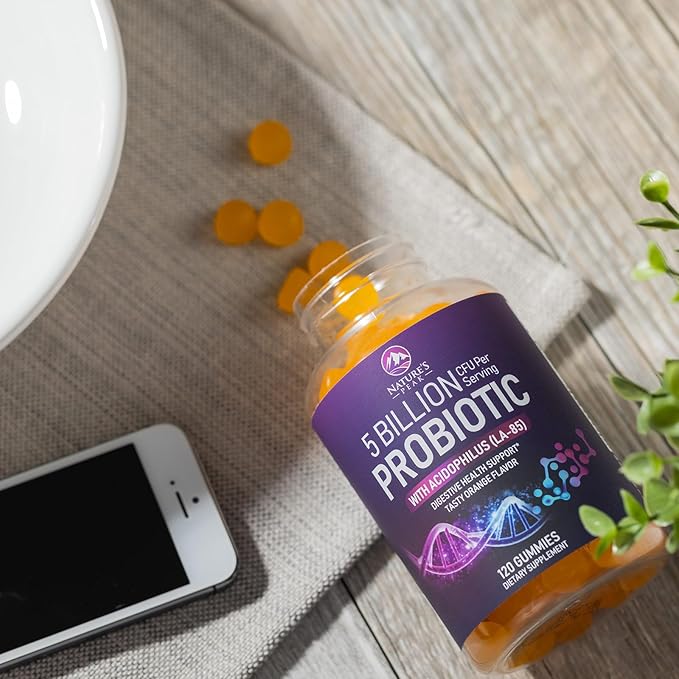 Probiotic Gummies for Women, Men & Teens - 5 Billion CFUs, 6 Probiotic Strains, Orange Flavor - Daily Gummy Probiotics Supplement for Natural Digestive Health, “Good” Gut & Immune Support - 120 Count