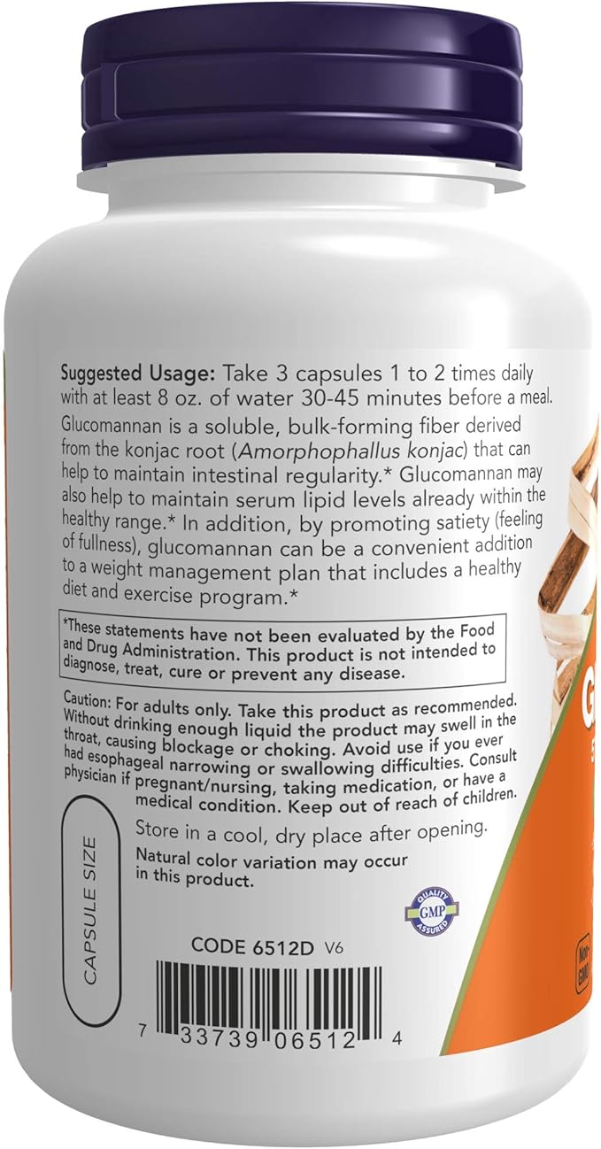 NOW Supplements, Glucomannan (Amorphophallus konjac)575 mg, 180 Count Capsules (Pack of 2)