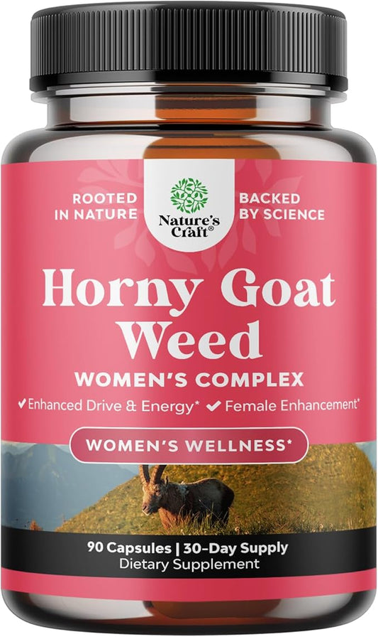 Horny Goat Weed for Women Complex - Invigorating Female Support Blend with Ashwagandha Panax Ginseng and Maca Root Capsules for Women for Helps Increase Drive Energy and Mood and Curb Dryness