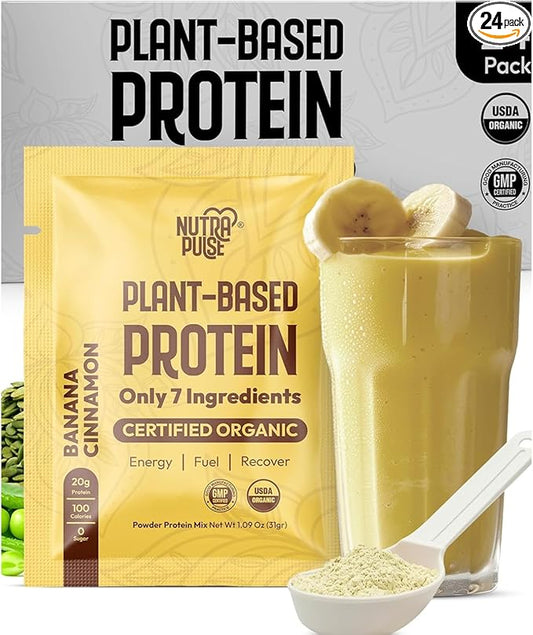 Banana Cinnamon Vegan Protein Powder Sample Pack – 20g Organic Plant-Based Protein Gluten-Free, Dairy-Free, Soy-Free, Non-GMO – Smoothie-Ready, Clean & Easy to Digest – 24 Servings