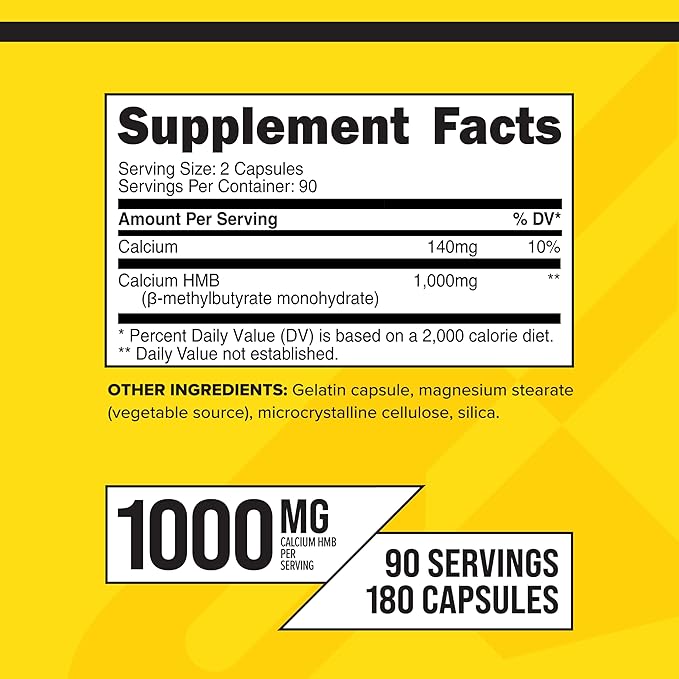 Primaforce HMB (Beta-Hydroxy Beta-Methylbutyrate) 1000mg, 180 Capsules (500mg Per Capsule) - Gluten Free and Non-GMO Supplement