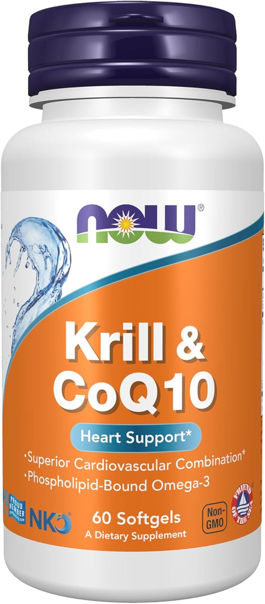 NOW Foods Supplements, Krill & CoQ10, Phospholipid-Bound Omega-3, Heart Support*, 60 Softgels