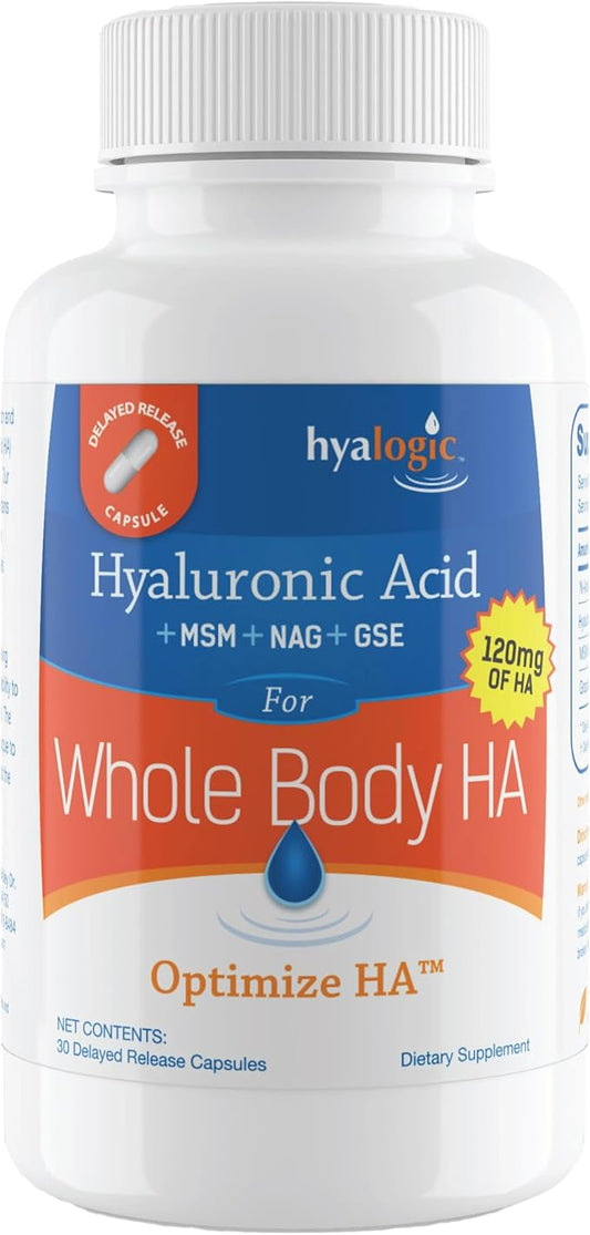 Hyalogic Hyaluronic Acid 120 mg Delayed Release Capsules | Combo Formula w/Glucosamine MSM | Support Healthy Eyes and Skin and Overall Body | Promote Healthy Skin | Non-GMO (30 Count)