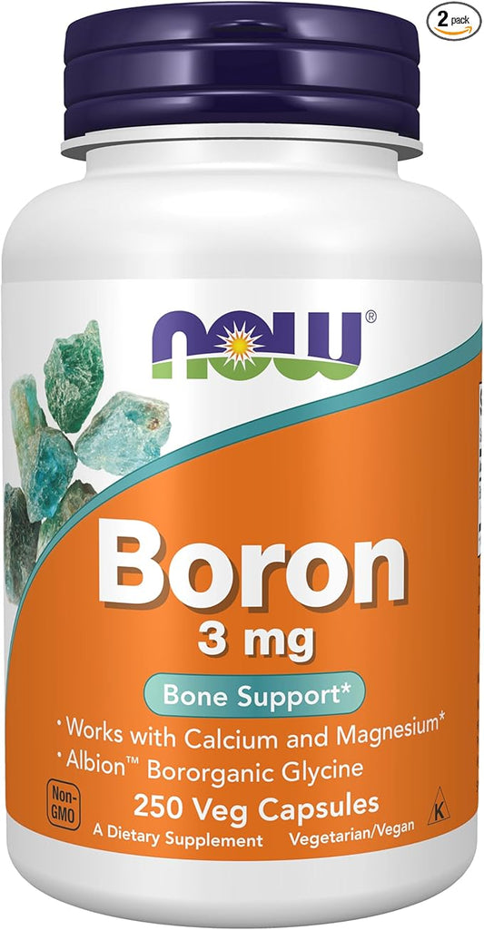 NOW Boron, 3 mg, 250 Capsules (Pack of 2)