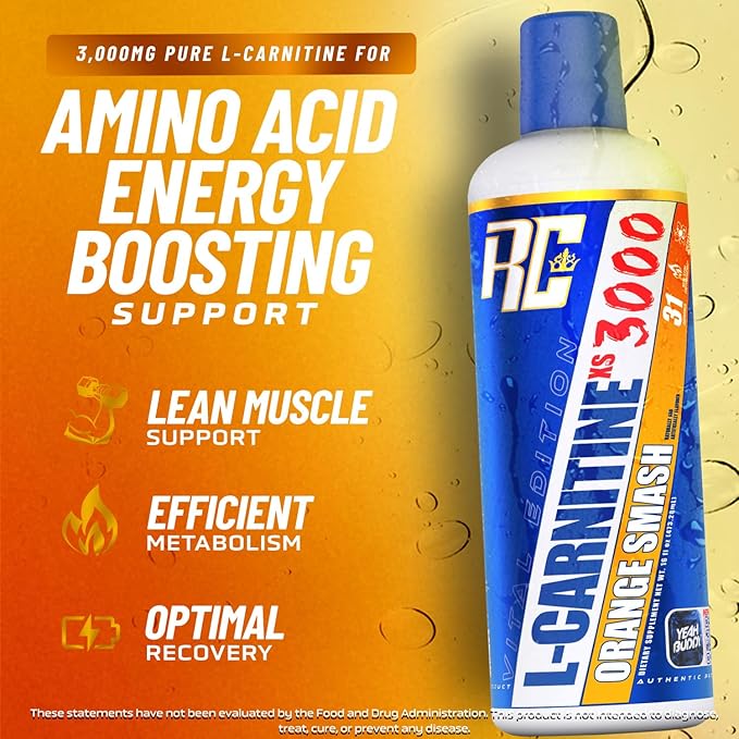 Ronnie Coleman Signature Series L-Carnitine XS 3000 Liquid, Amino Acids Metabolism and Lean Muscle Strength Support, Stimulant Free, Sugar Free, Zero Carbs, Orange Smash, 16 Oz