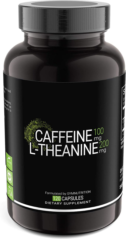 Caffeine 100mg, L-Theanine 200mg — 120 Count (V-Capsules) / 120 Servings: Manufactured in a cGMP-Registered Facility in USA; Vegan & Gluten Free