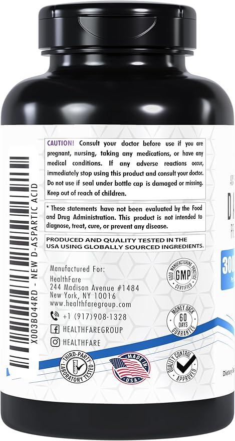 D-Aspartic Acid 3000mg | 200 Veg Capsules | Premium Amino Acid Supplement | Non-GMO | Gluten-Free