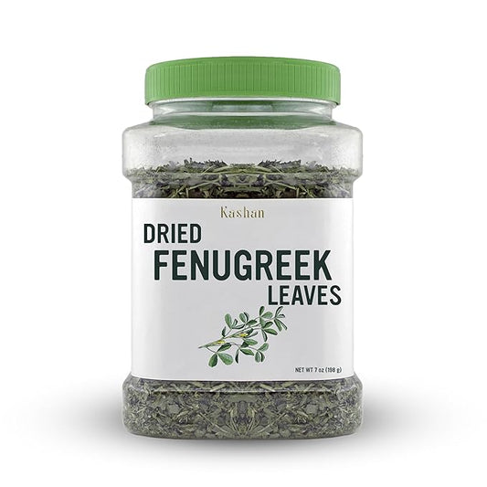 Kashan Dried Fenugreek Leaves, Kasuri Methi, Great for Cooking & Food Flavoring, Middle Eastern Cuisine and Aromatic Seasoning, Vegetarian 7oz (198g)