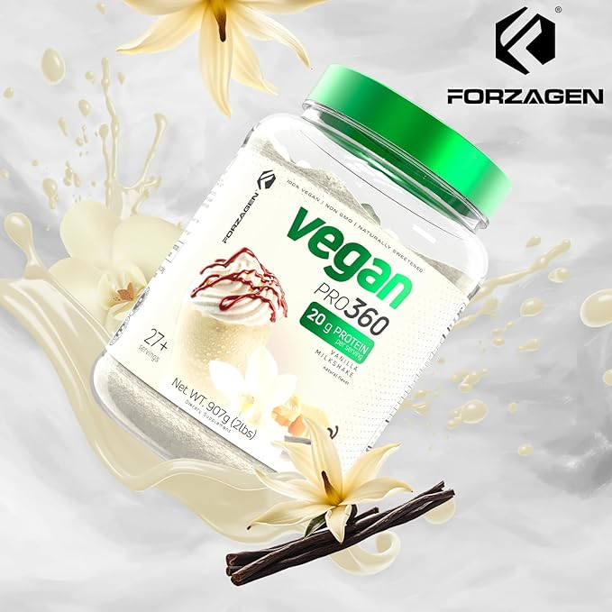 Forzagen Vegan Protein 360 2 Lbs 27 Servings, Plant Based Protein Extracted from Quinoa, Brown Rice and Pea Isolate Protein, Dairy, Soy and Gluten Free, Nom GMO (Vanilla Milkshake)