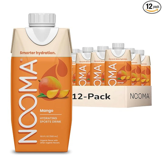 NOOMA - Hydrating Sports Drink - Electrolyte Drink with Organic Coconut Water - Organic & No Added Sugars - Rapid Hydration - 30 Calories & 505mg Electrolytes - Mango - 12 Pack (16.9oz each)