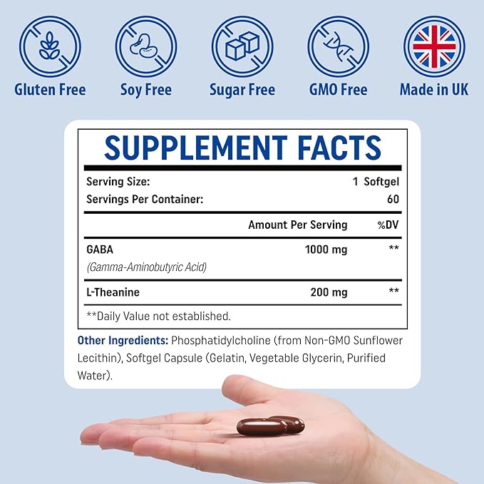 Liposomal GABA with L-Theanine 1200mg - 2 Pack High Bioavailable GABA Supplements,120 Capsules for Adults