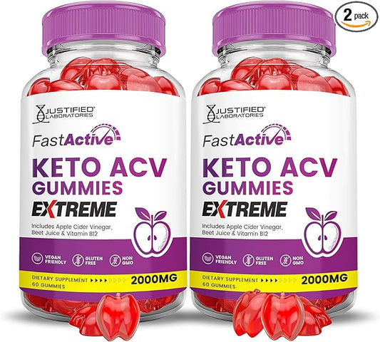 (2 Pack) Fast Active Keto ACV Gummies Extreme 2000MG Fastactive Keto Gummies Apple Cider Vinegar Formulated with Pomegranate Beet Juice Powder B12 Vegan Non GMO 120 Gummys