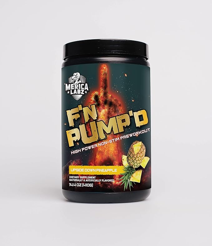'Merica Labz F'N Pump'D Stimulant Free, Nitric Oxide,Fully Dosed, Pump PreWorkout Powder (20 Servings) (Upside Down Pineapple)