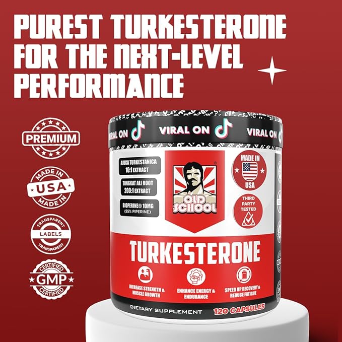 Old School Labs Turkesterone Supplement for Men 15,000mg [Max Potency] + BioPerine® for High Absorption - Tongkat Ali for Men - Increase Muscle Growth & Recovery, Drive & Stamina - USA Made - 120 Caps