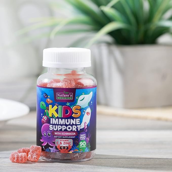 Kids Immune Support Gummies with Echinacea, Zinc & Vitamin C - Berry Flavor Chewable Kids Immunity Gummy Support, Non-GMO Gluten-Free Vegan - Daily Childrens Vitamins with Immune Support - 90 Gummies