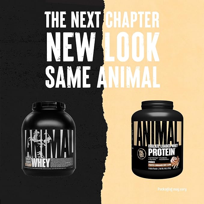 Animal Whey Isolate Protein Powder - Loaded for Pre & Post Workout Muscle Builder and Recovery with Digestive Enzymes for Men & Women - 25g Protein, Great Taste, Low Sugar - Frosted Cinnamon Bun 4 lbs