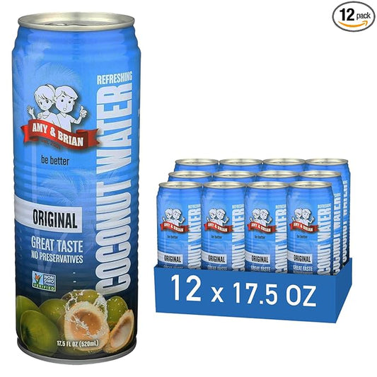 Amy & Brian Non-GMO Coconut Water, Original, 17.5 Fl Oz (Pack of 12)
