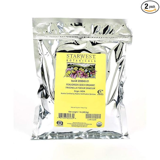 Starwest Botanicals Organic Whole Fenugreek Seed, 1 Pound Bulk Spice (Pack of 2)