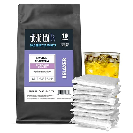 Tiesta Tea - Lavender Chamomile Cold Brew | Loose Leaf | Soft Chamomile Herbal Tea | Non-Caffeinated Iced Blend | Cold Brew Packets | Makes 64oz of Pitcher Per Bag (Pack of 10)