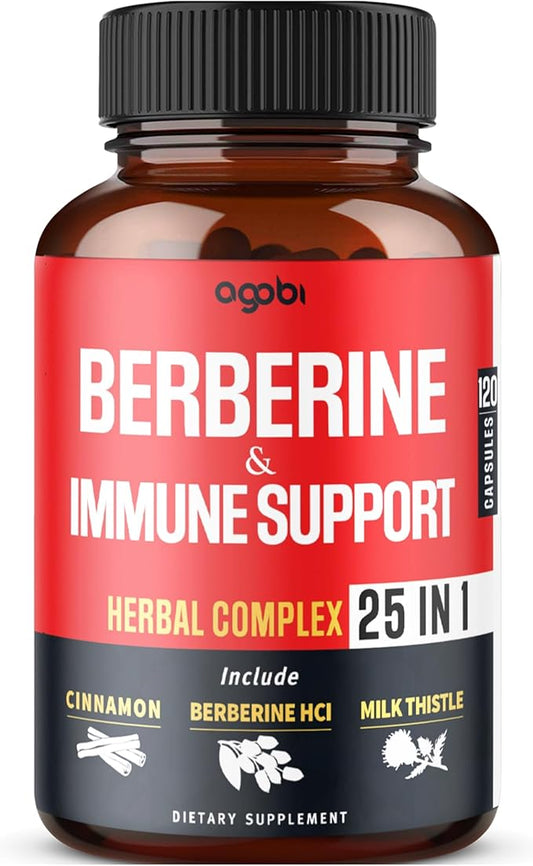 Premium Berberine Supplement with Ceylon, Ashwagandha, Turmeric, Milk Thistle, Elderberry & Black Pepper - Supports Immune System, Cardiovascular & Gastrointestinal - 120 Capsules